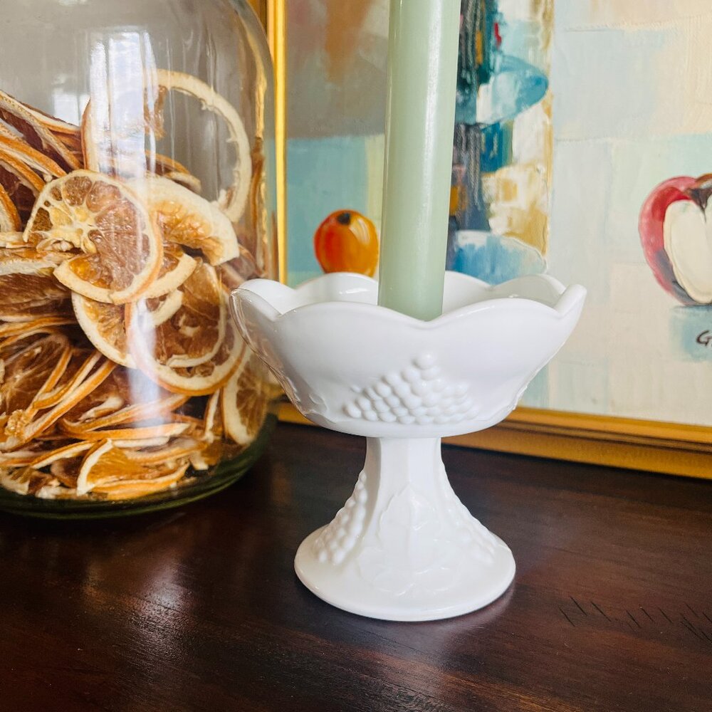Vtg White Milk Glass Like Candle Holder Indiana Colony 1960s Cottagecore Retro